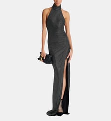 Robe longue dos-nu en velours strassé Balmain