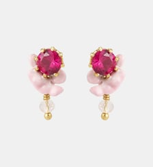 Boucles d'oreilles glycine rose perle de cristal et verre facetté Les Néréides