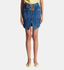 Jupe courte en denim avec ceinture Balmain