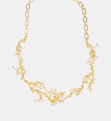 Collier plastron coraux dorés et poissons blancs Les Néréides