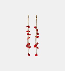 Boucles d’oreilles longues en argent 925 plaqué or jaune 18 carats avec corail rouge Aristocrazy