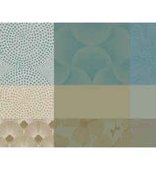 Set pur coton enduit motif jacquard beige bleu Mille zen ecume Garnier Thiebaut