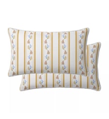 Lot de 2 taies percale de coton lavé rayé jaune beige Honfleur paille Garnier Thiebaut