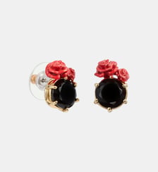 Boucles d'oreilles tiges pierre ronde facettée noire et roses rouges Les Néréides