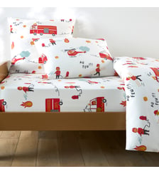 Drap-housse enfant, 30% coton recyclé, imprimé pompier, bonnet 25cm So'Home