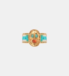 Bague réglable avec perles tissées et cabochon central NYLE Hipanema