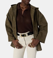 Manteau court à capuche en cuir velours - TASSYA Gerard Darel