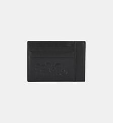 Porte-carte noir en cuir avec logo embossé Serge Blanco