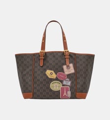 Cabas en toile enduite et cuir signé de patchs imprimés - SIMPLE BAG Gerard Darel