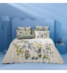 Housse de couette lin & coton lavé 130 g/m² imprimé jaune bleu Iris d'ete naturel Garnier Thiebaut