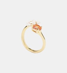 Bague ajustable toi et moi fleurs de verveine et pierre ronde Les Néréides