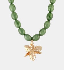 Collier perles vertes pendentif fleur Balaboosté