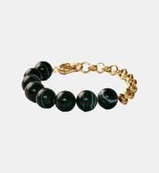 Bracelet plaqué or jaune 18 carats avec agate noire et motif sphérique Aristocrazy