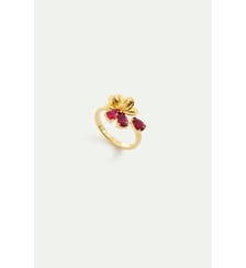 Bague ajustable dorée fleur de cosmos et pierres rouges Les Néréides
