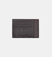 Porte-carte noir en cuir avec logo embossé Serge Blanco