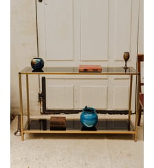 Console en métal doré et verre noir Hanna N°1595 - Produit chiné Debongout