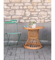 Table d'appoint ronde en rotin Francine N°1545- Produit chiné Debongout