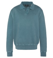 Sweatshirt col polo bleu, effet délavé Schott