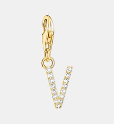 Thomas Sabo Pendentif Charm lettre V avec pierres blanches plaqué or doré or jaune 18 carats, Argent sterling 925 Thomas Sabo