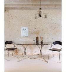 Table à manger en verre fumé Karla N°1136- Produit chiné Debongout