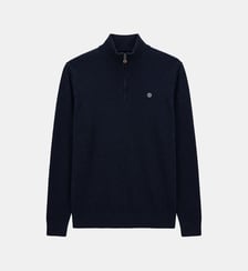 Pull col zippé en coton et laine Malo Serge Blanco