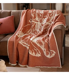 Plaid Jacquard 100% coton, AUTOUR DU FEU Blanc Cerise