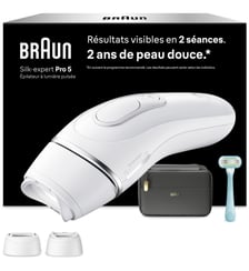 Epilateur lumière pulsée IPL PL5234 2 têtes, 1 rasoir Gillette Venus, une pochette Braun