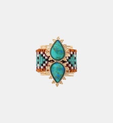 Bague réglable avec cabochon central et perles tissées VIVA Hipanema