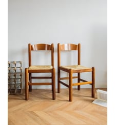 Paire de chaises en bois et corde Claude N°964- Produit chiné Debongout