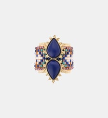 Bague réglable avec cabochon central et perles tissées VIVA Hipanema