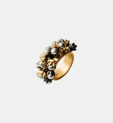 Anneau plaqué or jaune 18 carats avec finition fusil, cristaux gris et motifs floraux Aristocrazy