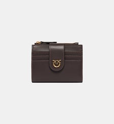 Petit portefeuille en cuir lisse à logo Pinko