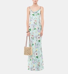 Robe à motifs floraux avec détails chaînes Rabanne