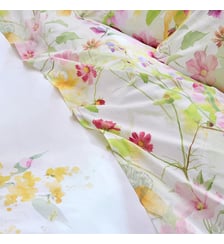 Drap plat percale de coton lavé 115 g/m² imprimé rose vert Souffle fleuri printemps Garnier Thiebaut