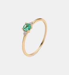 Bague triplée en or jaune 9 carats avec émeraude et diamants Aristocrazy