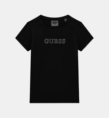 T-shirt droit signature strass Guess