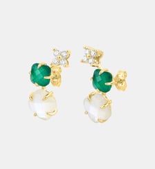 Boucles d'oreilles, nacre blanche, agate verte, diamants,  or jaune Morganne Bello