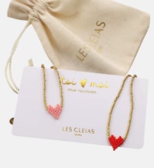 Duo Bracelet Cœur perlé Rose et Rouge Les Cléias