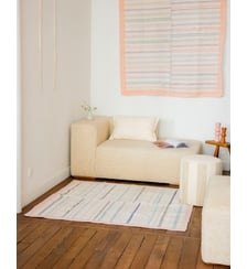 Tapis vintage à rayures pastel Olivier N°109- Produit chiné Debongout
