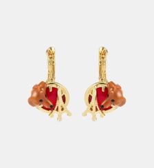 Boucles d'oreilles dormeuses teckel, tour Eiffel, pierre ronde rouge Les Néréides