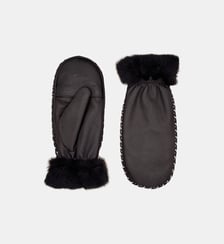 Moufles Marie-Louise Femme en Cuir Fourrées Lapin Agnelle