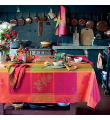 Nappe pur coton enduit motif jacquard jaune orange Mille tutti frutti ocre Garnier Thiebaut