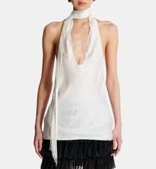 Top dos-nu en satin à franges Balmain