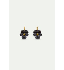 Boucles d'oreilles dormeuses pensée noire et cristal taillé Les Néréides