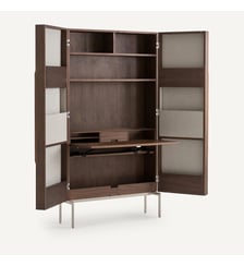 Bureau armoire plaqué noyer et tissu texturé AM.PM
