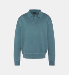 Sweatshirt col polo bleu, effet délavé Schott