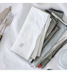 Lot de 2 serviettes de table en lin lavé, AU FIL DU LIN Blanc Cerise