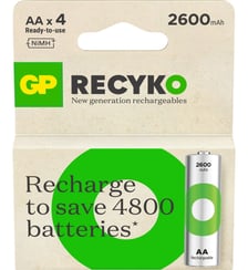 Pile rechargeable AA ReCyckO lot de 4 2600mAh GP