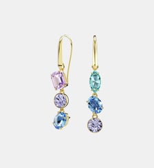Pendants d'oreilles Gema, Design asymétrique, Doré à l’or 18 carats (750/1000) Swarovski