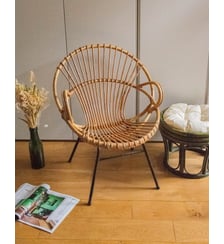 Fauteuil en rotin et métal noir Ernest N°710- Produit chiné Debongout